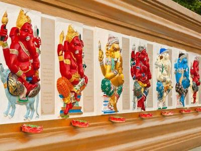 A wall with sculptures in Wat Sothorn Wora Viharn in Chachoengsao