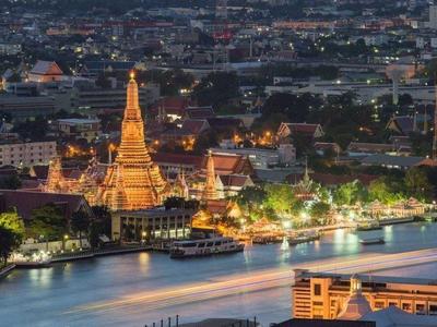 Aerial view Wat Arun beside Chao Phraya RIver