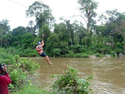 Flying fox across river in Jeram Besu