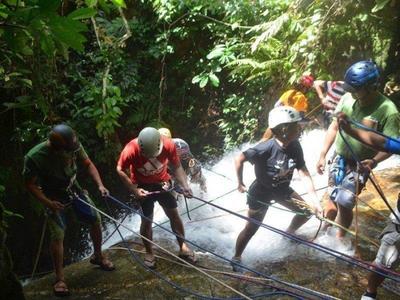 Group waterfall abseiling at Kampar