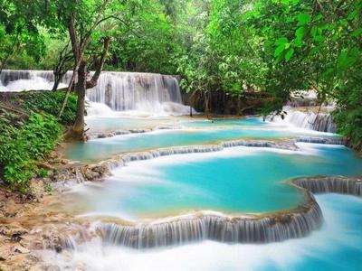 Layered Kuang Si Waterfall in Laos