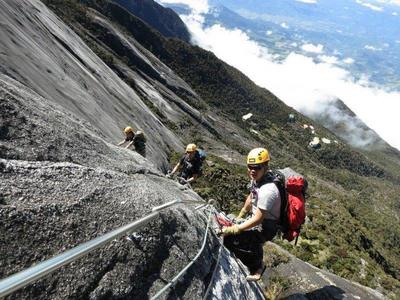 Mount Kinabalu climbers on the Via Ferrata route