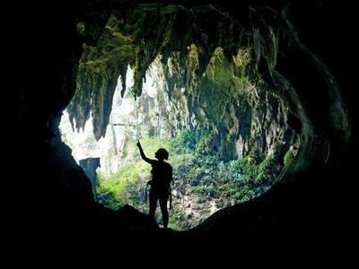 Pose for photo at caves in Sarawak