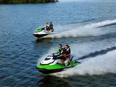 Riding jetskis on the islands of Langkawi