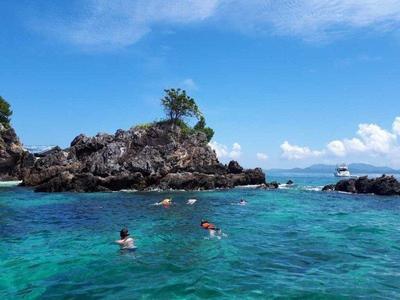 Swimming tourists at Phang Nga Bay
