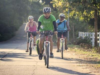 Tourists cycling at the countryside of Bangkok